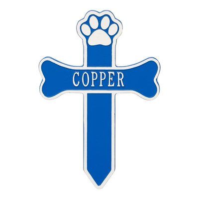 Paw And Bone Cross Pet Blue Dedication Plaque